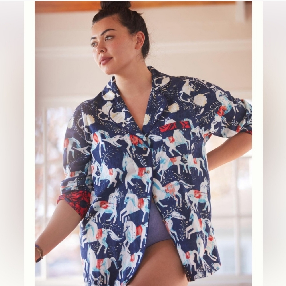Anthropologie Cornelia O'Donovan Sweet Dreams Flannel Pajama Horse Top Medium